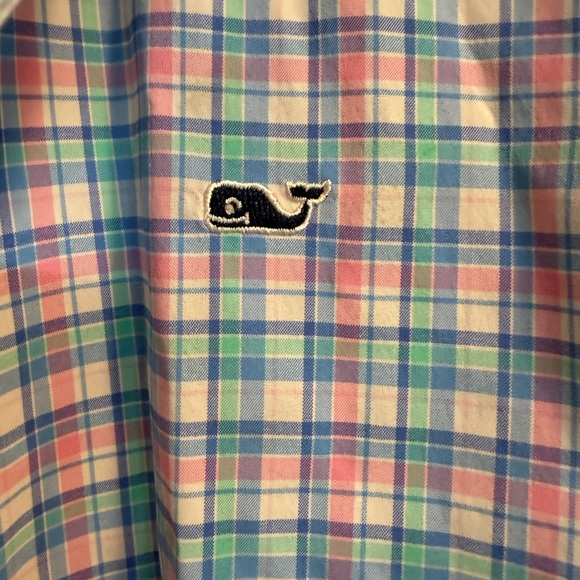 Vineyard Vines Pastel Plaid Whale Shirt performance size medium - Picture 3 of 4
